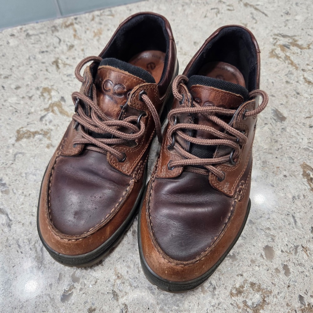 Ecco Gore-Tex Leather Oxford Brown Lace Up Comfort Casual Walking‎ Shoes